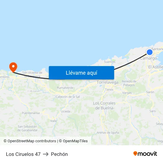 Los Ciruelos 47 to Pechón map