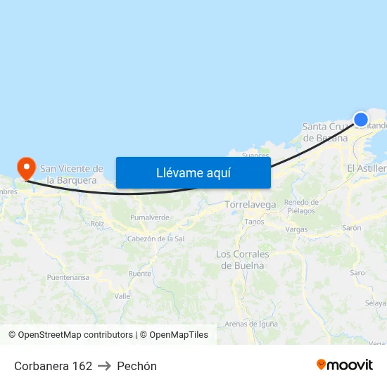 Corbanera 162 to Pechón map