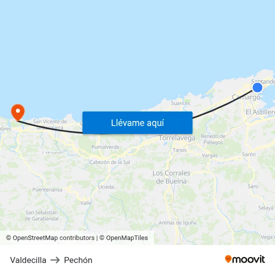 Valdecilla to Pechón map