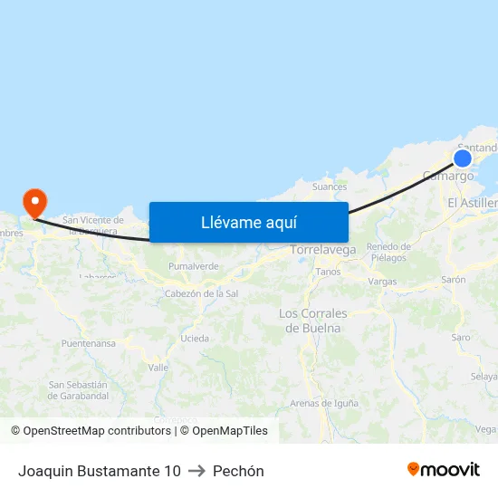 Joaquin Bustamante 10 to Pechón map
