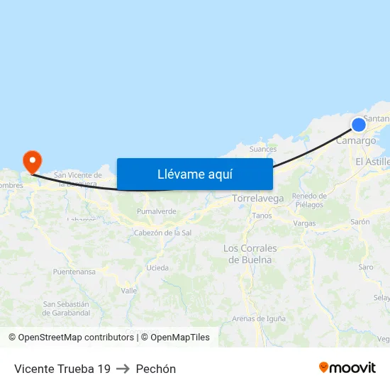 Vicente Trueba 19 to Pechón map