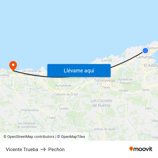 Vicente Trueba to Pechón map