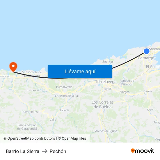 Barrio La Sierra to Pechón map