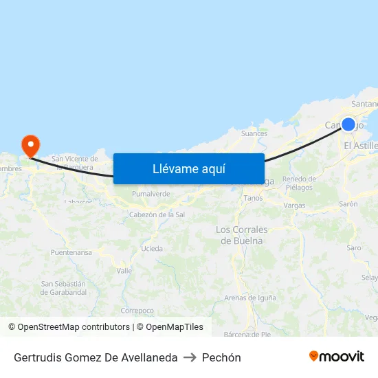 Gertrudis Gomez De Avellaneda to Pechón map