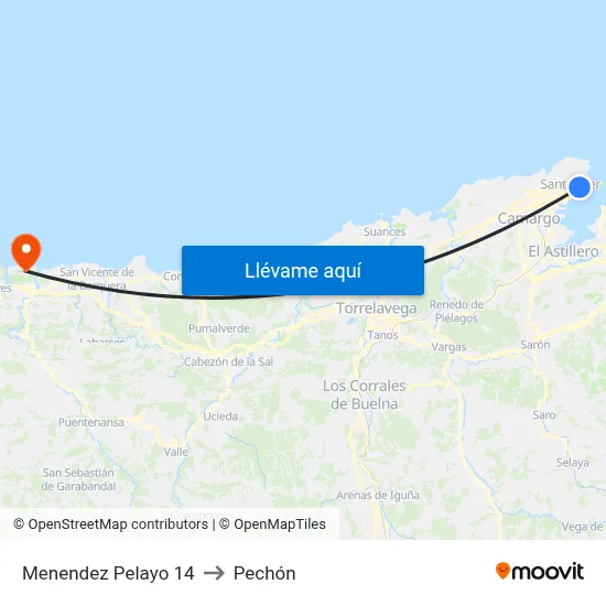 Menendez Pelayo 14 to Pechón map