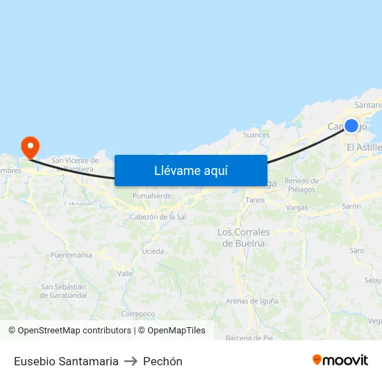 Eusebio Santamaria to Pechón map