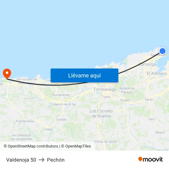 Valdenoja 50 to Pechón map