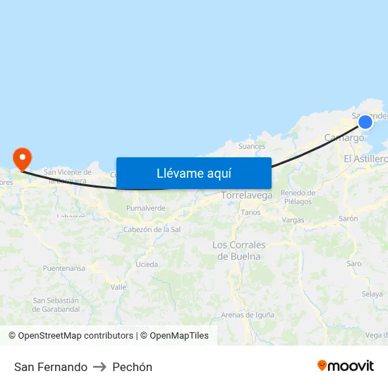 San Fernando to Pechón map