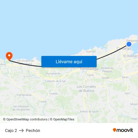 Cajo 2 to Pechón map