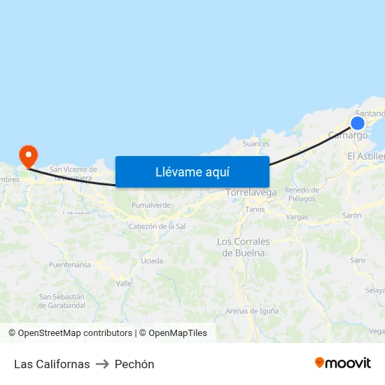 Las Californas to Pechón map