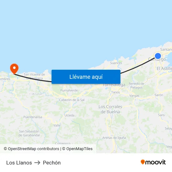 Los Llanos to Pechón map