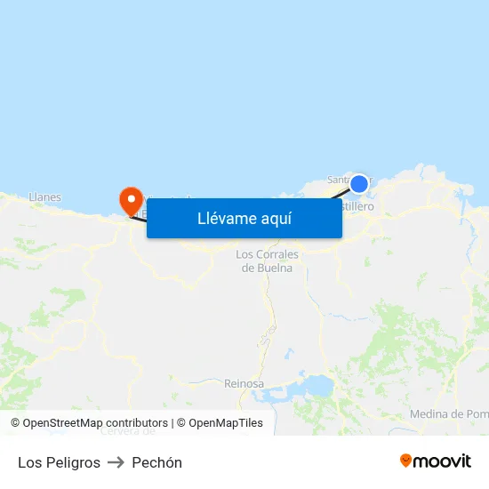 Los Peligros to Pechón map