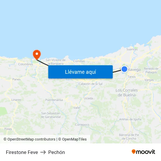 Firestone Feve to Pechón map