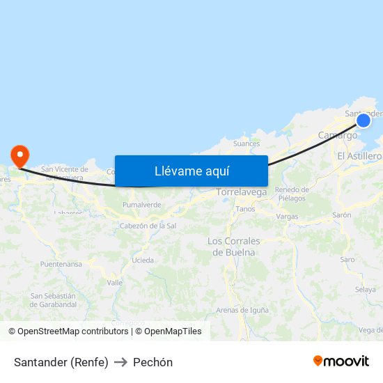 Santander (Renfe) to Pechón map