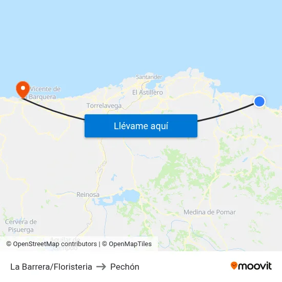 La Barrera/Floristeria to Pechón map