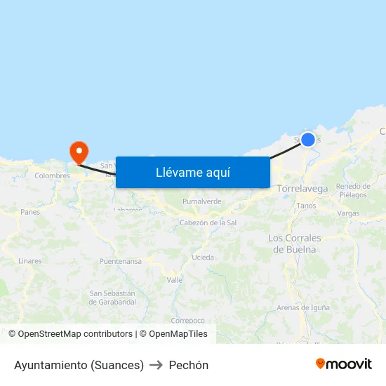 Ayuntamiento (Suances) to Pechón map