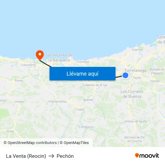 La Venta (Reocin) to Pechón map