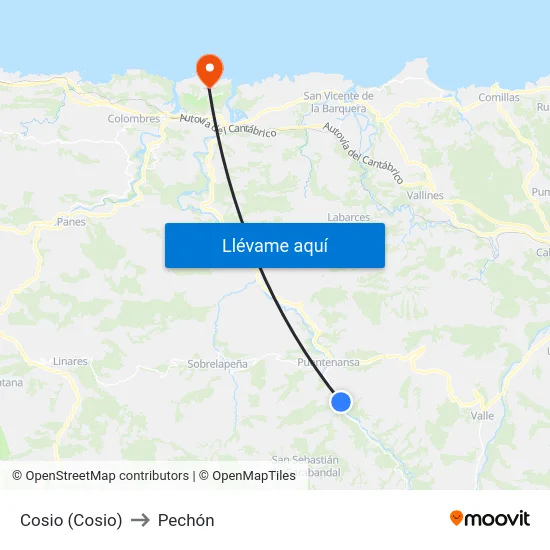 Cosio (Cosio) to Pechón map