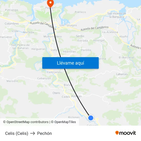 Celis (Celis) to Pechón map