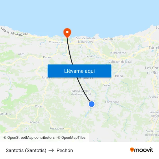 Santotis (Santotis) to Pechón map
