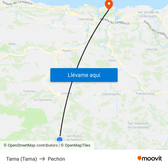 Tama (Tama) to Pechón map