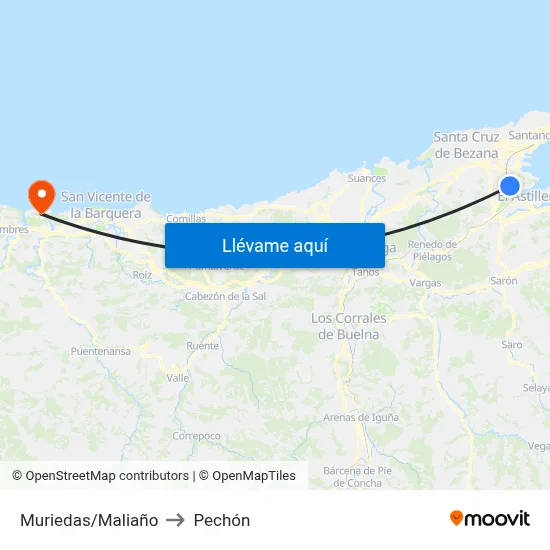Muriedas/Maliaño to Pechón map