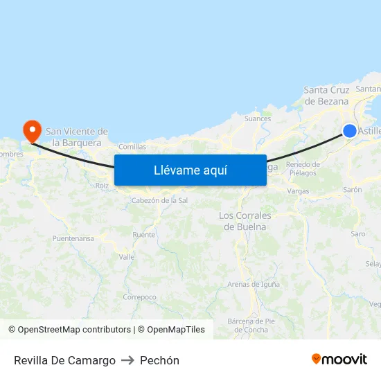 Revilla De Camargo to Pechón map