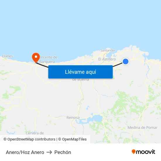 Anero/Hoz Anero to Pechón map
