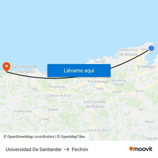 Universidad De Santander to Pechón map
