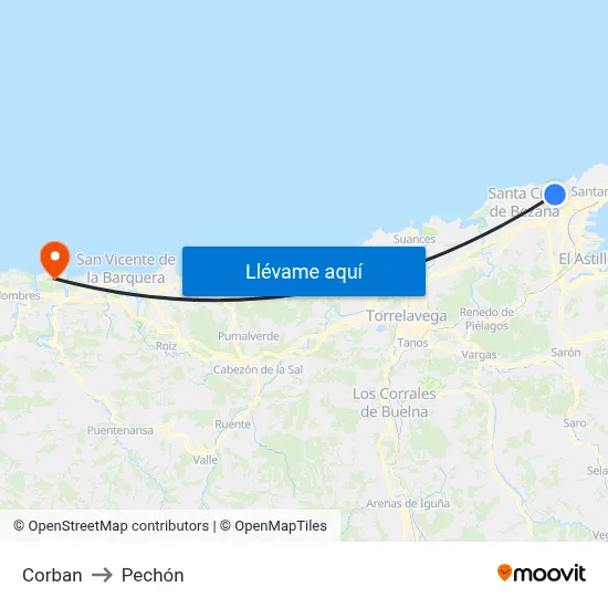 Corban to Pechón map