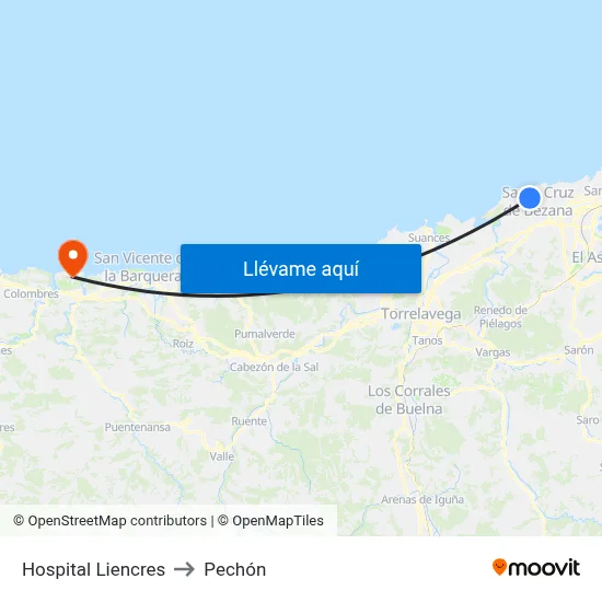 Hospital Liencres to Pechón map