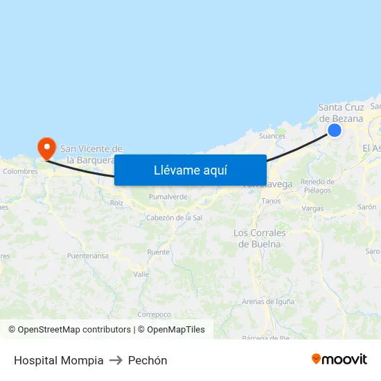 Hospital Mompia to Pechón map