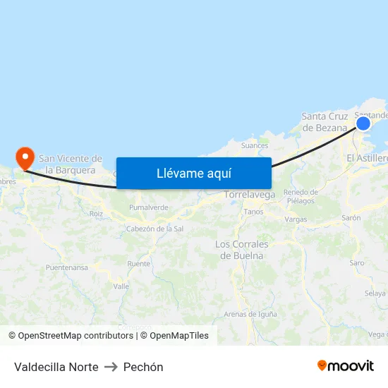 Valdecilla Norte to Pechón map