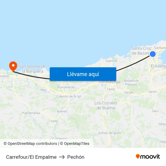Carrefour/El Empalme to Pechón map