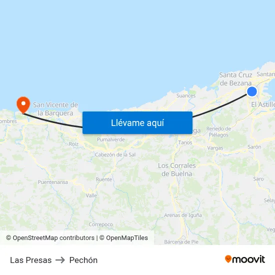 Las Presas to Pechón map