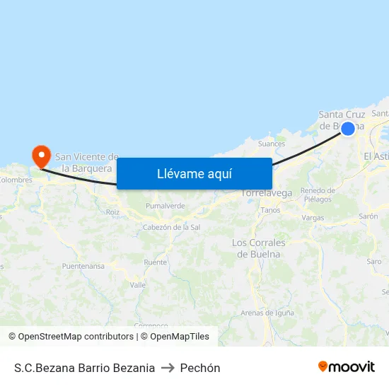 S.C.Bezana Barrio Bezania to Pechón map