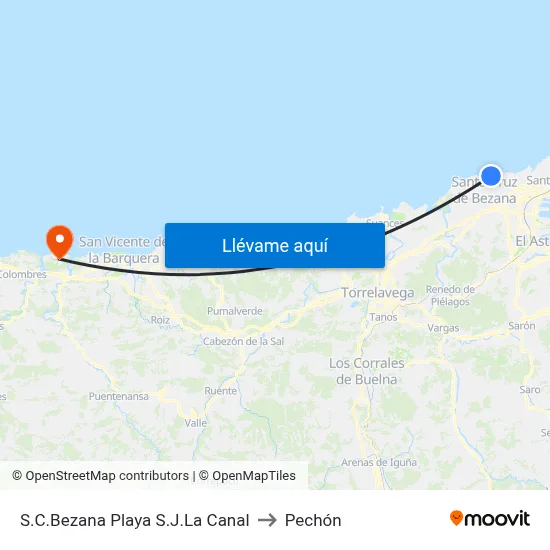 S.C.Bezana Playa S.J.La Canal to Pechón map