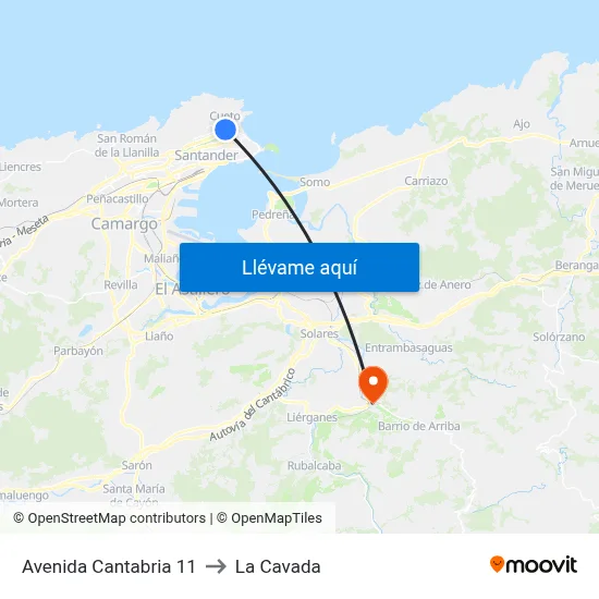 Avenida Cantabria 11 to La Cavada map
