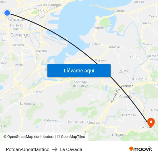 Pctcan-Uneatlantico to La Cavada map