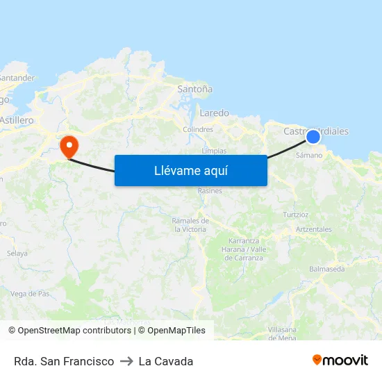 Rda. San Francisco to La Cavada map