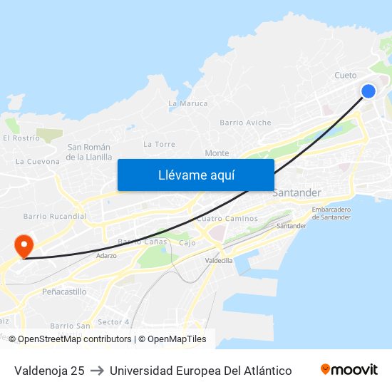 Valdenoja 25 to Universidad Europea Del Atlántico map