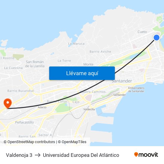 Valdenoja 3 to Universidad Europea Del Atlántico map