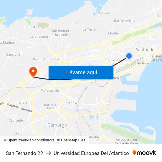 San Fernando 22 to Universidad Europea Del Atlántico map