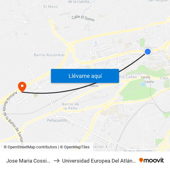 Jose Maria Cossio 1 to Universidad Europea Del Atlántico map