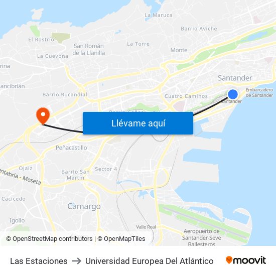 Las Estaciones to Universidad Europea Del Atlántico map