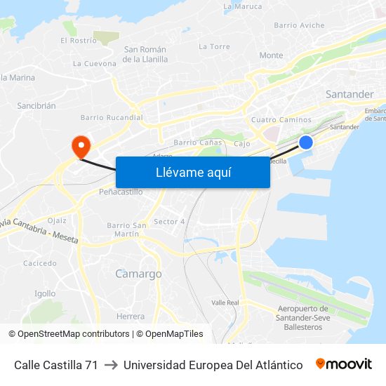 Calle Castilla 71 to Universidad Europea Del Atlántico map