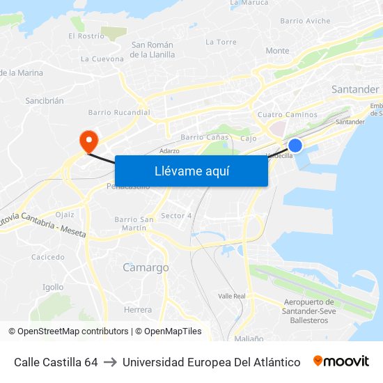 Calle Castilla 64 to Universidad Europea Del Atlántico map