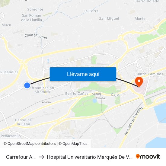 Carrefour Alisal to Hospital Universitario Marqués De Valdecilla map