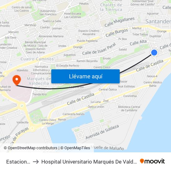 Estaciones to Hospital Universitario Marqués De Valdecilla map