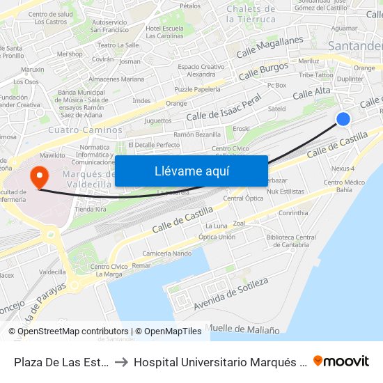 Plaza De Las Estaciones to Hospital Universitario Marqués De Valdecilla map